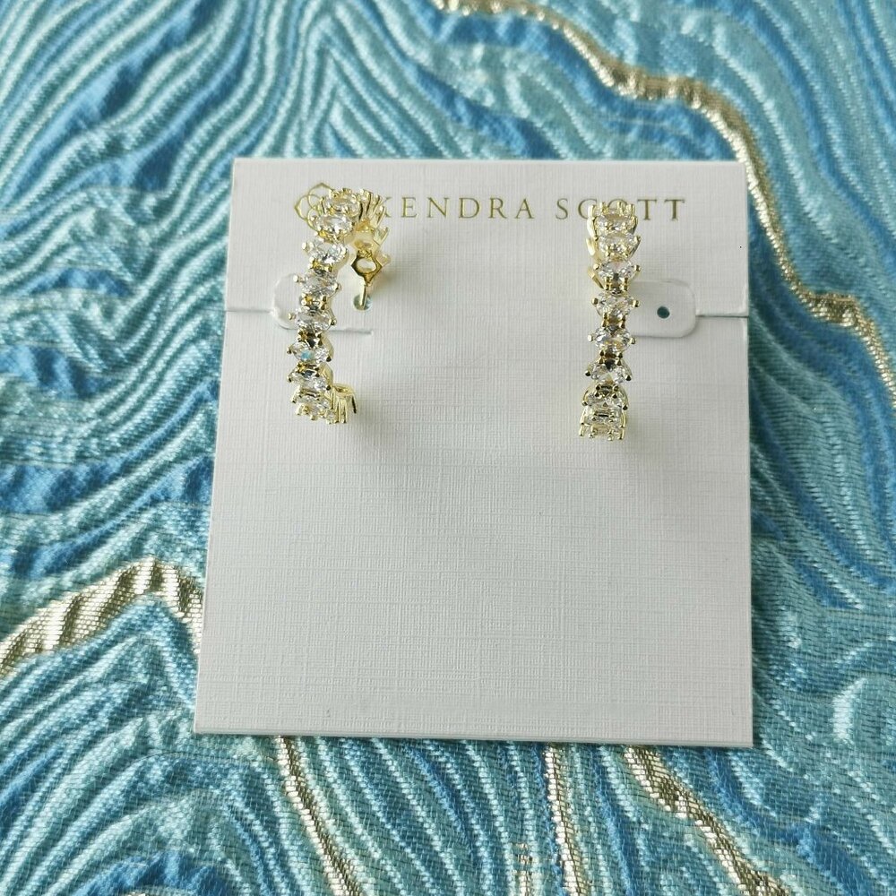 Kendra Scott Cailin Gold White Crystal Hoop Earrings. New with pouch